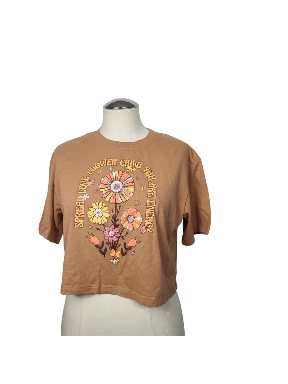 Belle Du Jour Spread Love Flower Child You Are Energy Short Sleeve Crop Top XS